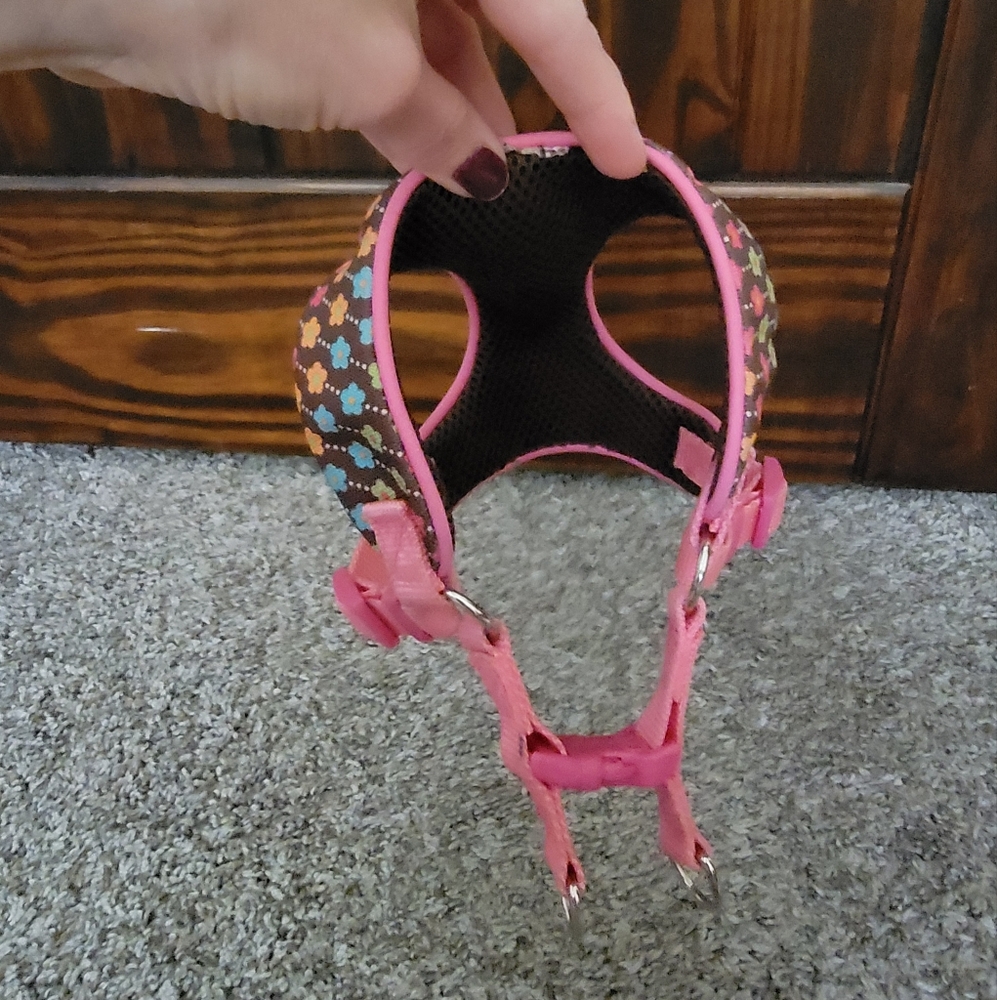 Pink and Brown Floral Small Dog Harness